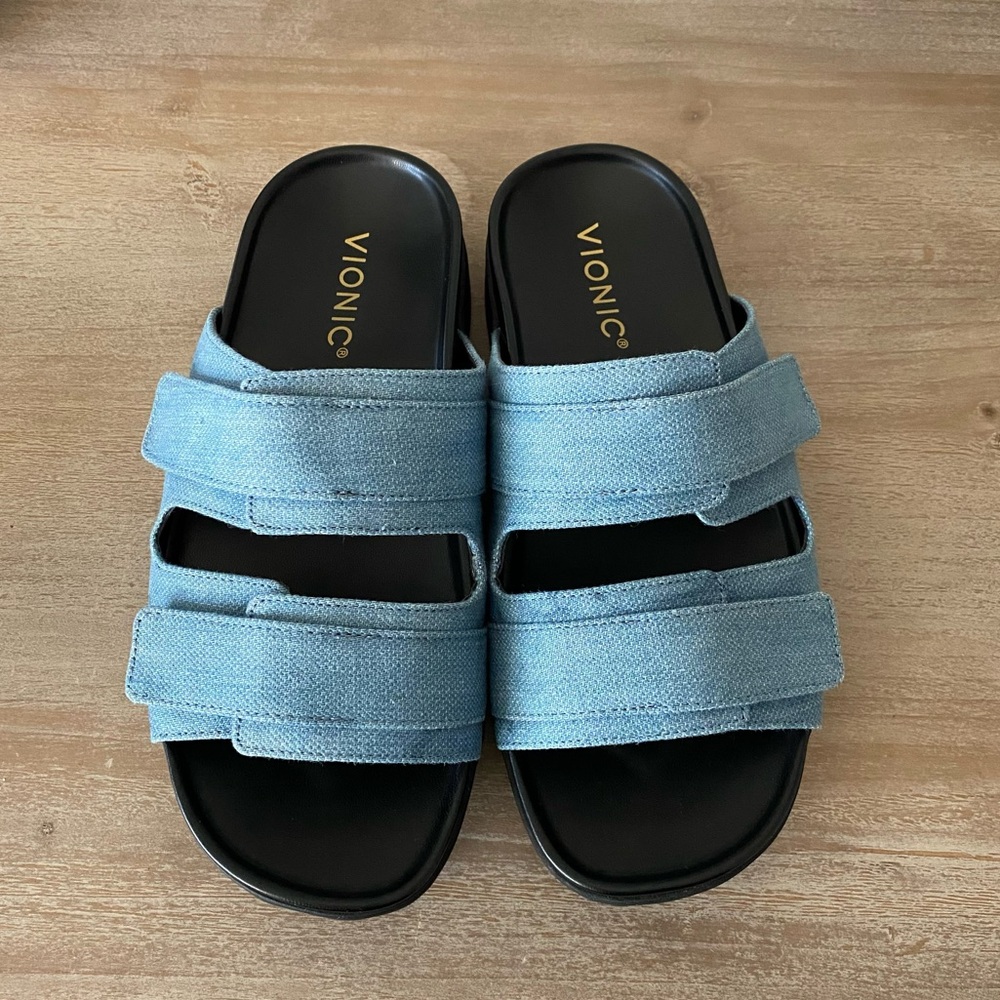 Vionic Wide Width Riviera Denim Flatform Sandal 6.5 - Picture 2 of 7